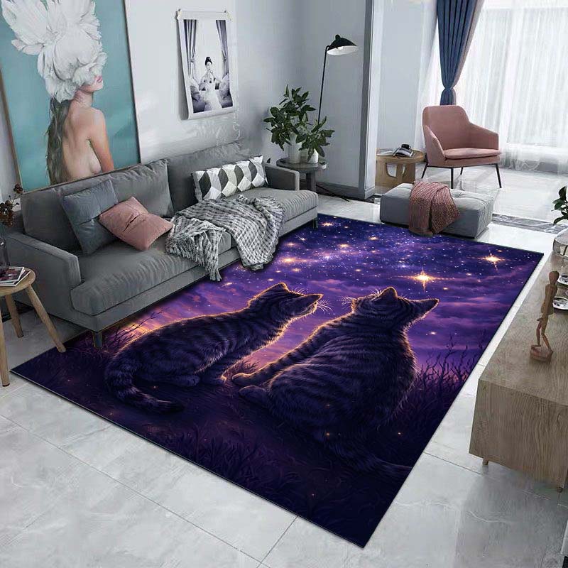 1PC Two cats gaze at stars Print Carpet Rug for Living Room Bedroom Sofa Doormat Home Decor Non-slip Floor Mat