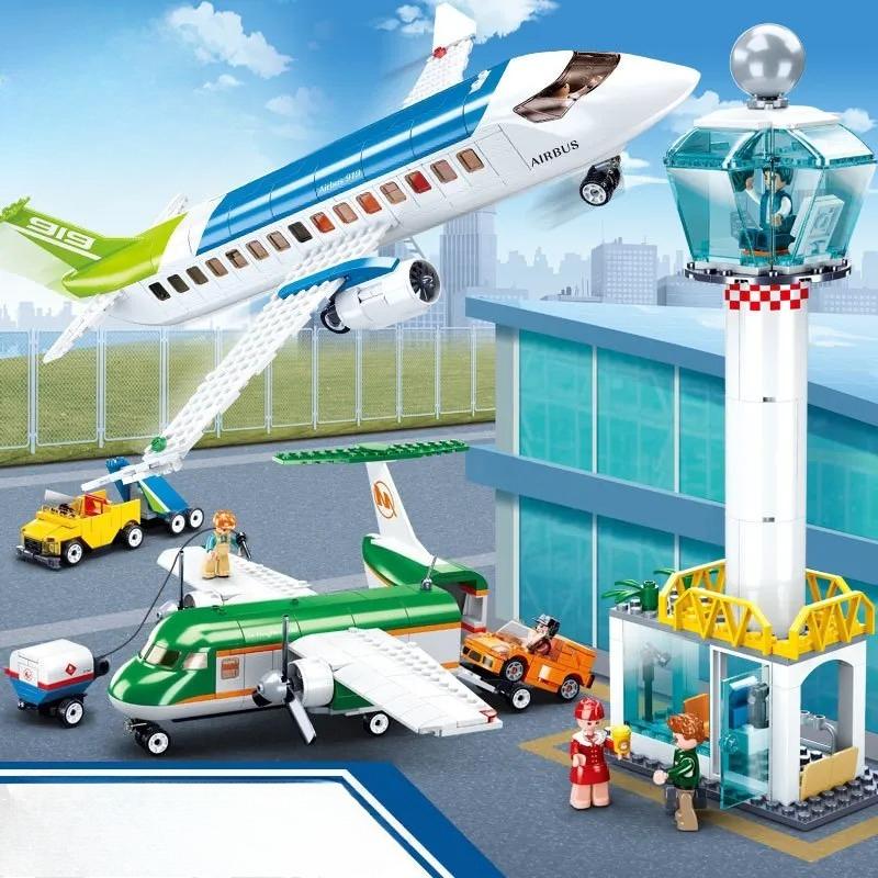 731pcs Air Space Street View Civil Aviation City Passenger Plane Cargo Airport Construction Building Blocks Educational Kids Toy