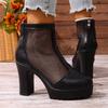 Women Mesh Platform Martin Sandal Boots Plus Size Block Heel Side Zip Short Boots