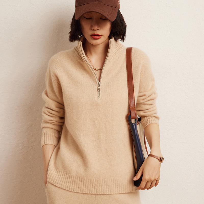 Women's Cashmere Half-Zip Hoodie Sweater - 2024 Autumn/Winter Collection