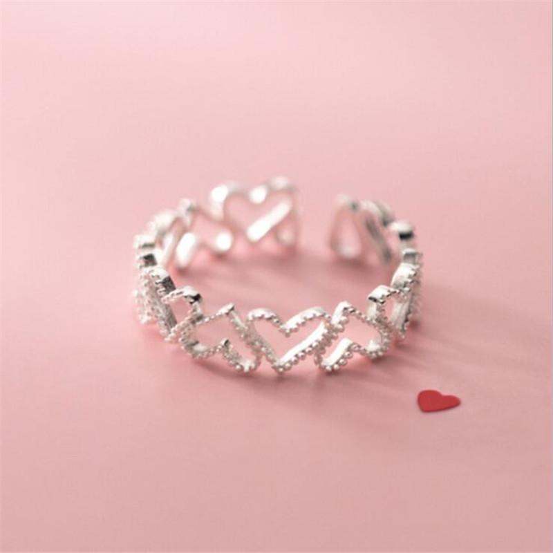 New Simple Personality Hollow Love Elegant 925 Sterling Silver Jewelry Sweet Heart-shaped Exquisite Opening Rings TYB557
