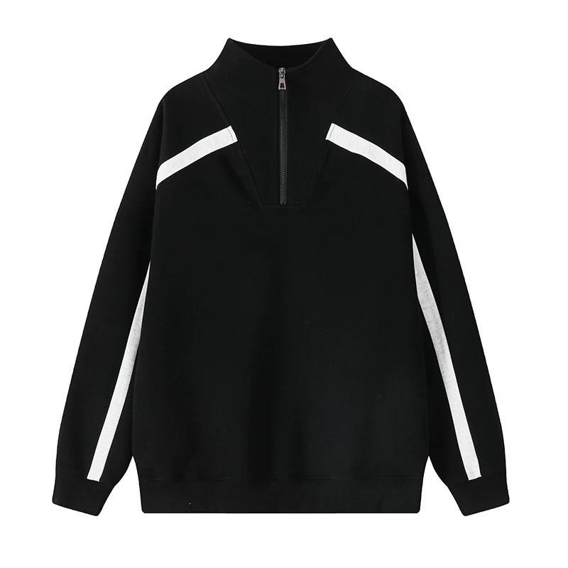 Mens Half-Zip Stand Collar Sweatshirt Loose Color Block Striped Long Sleeve Top Teen Youth