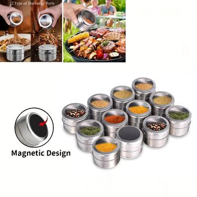 Boîtes à épices Magnétiques Acier Inoxydable avec Couvercles Transparents Sel Poivre Assaisonnement Organisateur Contenant Accessoires de Rangement Cuisine