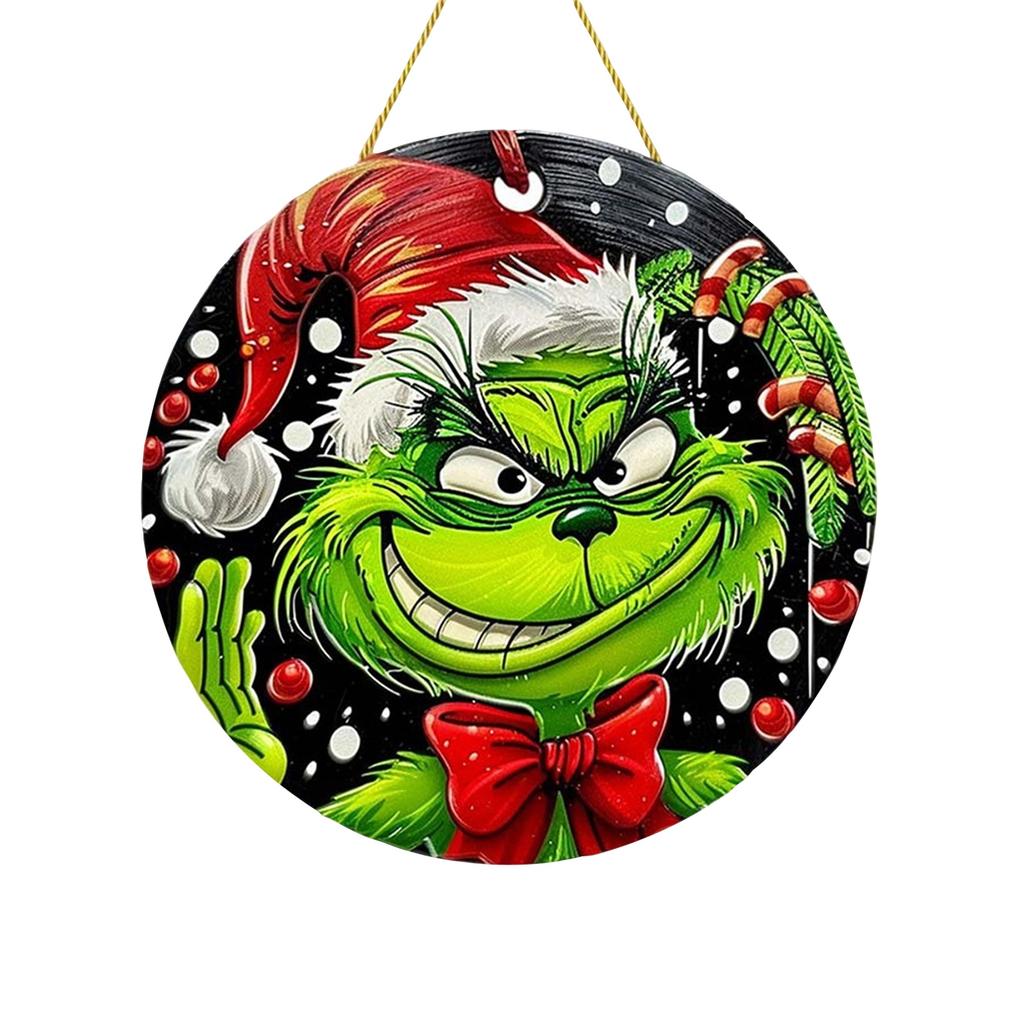 Christmas Funny Pendant Wooden Sign Decoration, Green Cartoon Character Pendant, Decorate Porch