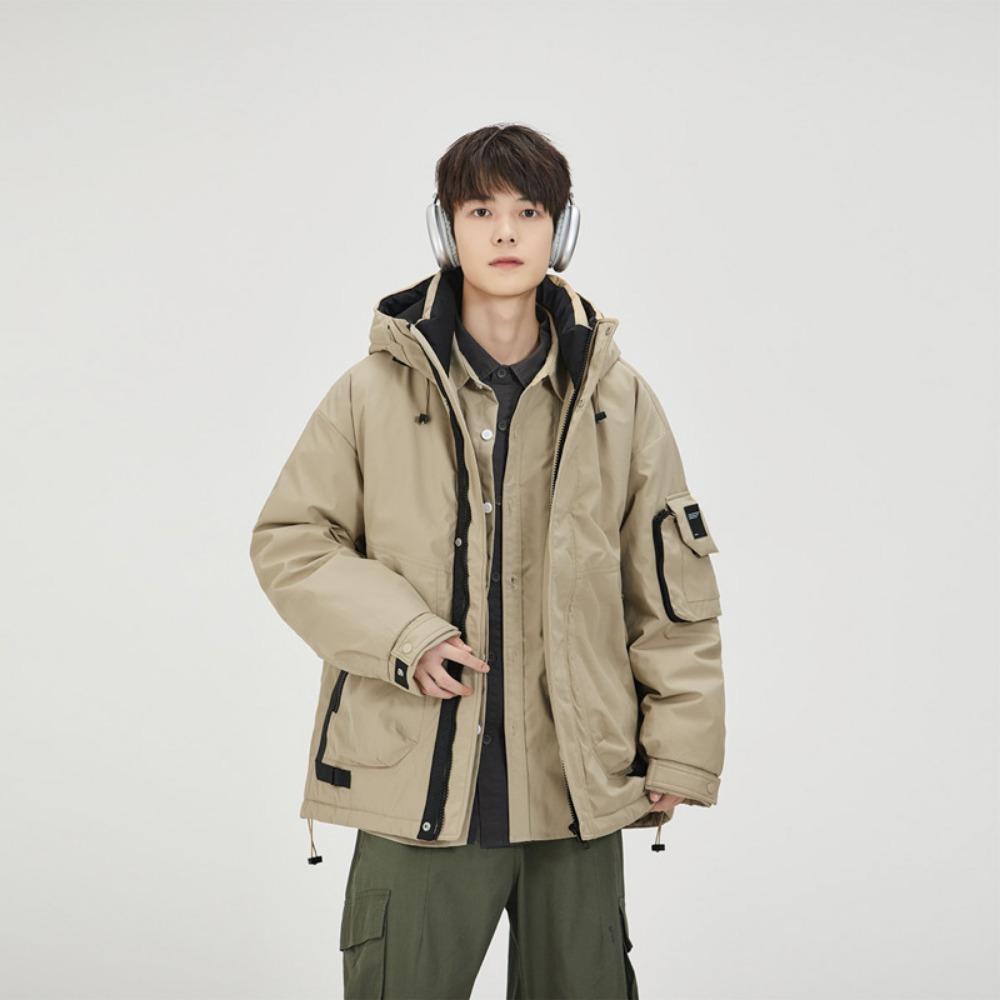 Duck down jacket functional tooling warm thickened hooded down jacket fashion couple loose