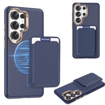 Muster aus Kohlefaser mit magnetischer Kartenhülle Handyhülle für Samsung S26 Ultra S2 S24 Stoßfestes kabelloses Ladecover