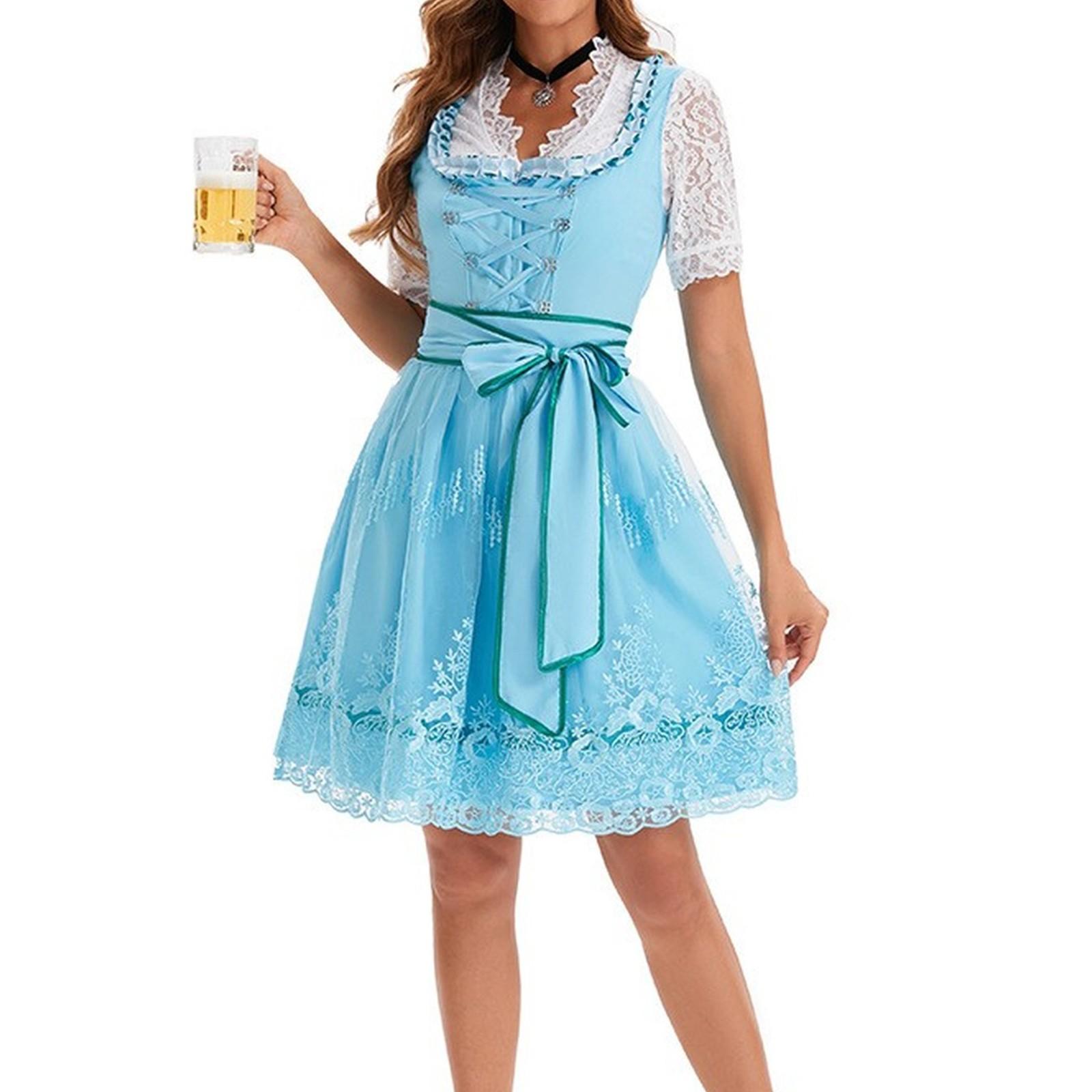 

Костюм для пивного фестиваля Баварский женский костюм для выступлений Однотонное платье с квадратным вырезом XL светло-синий