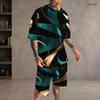 Men s Plus Size Printed Round Neck Short Sleeve Top And Shorts Two Piece Set