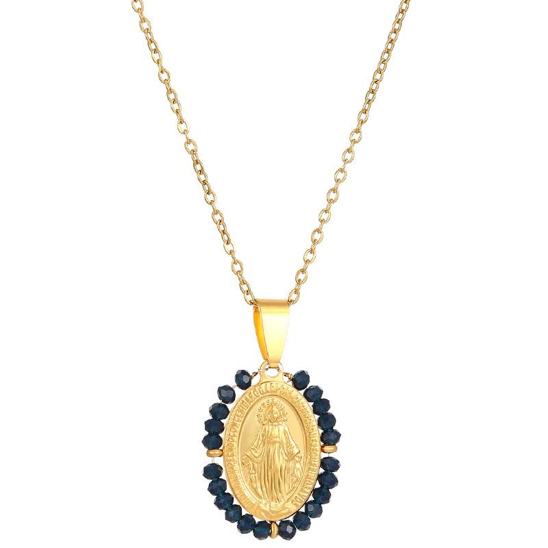 Christian Catholic Accessory Trendy Our Lady Virgin Mary Necklaces Stainless Steel Oval Pendant Neck Chains for Women