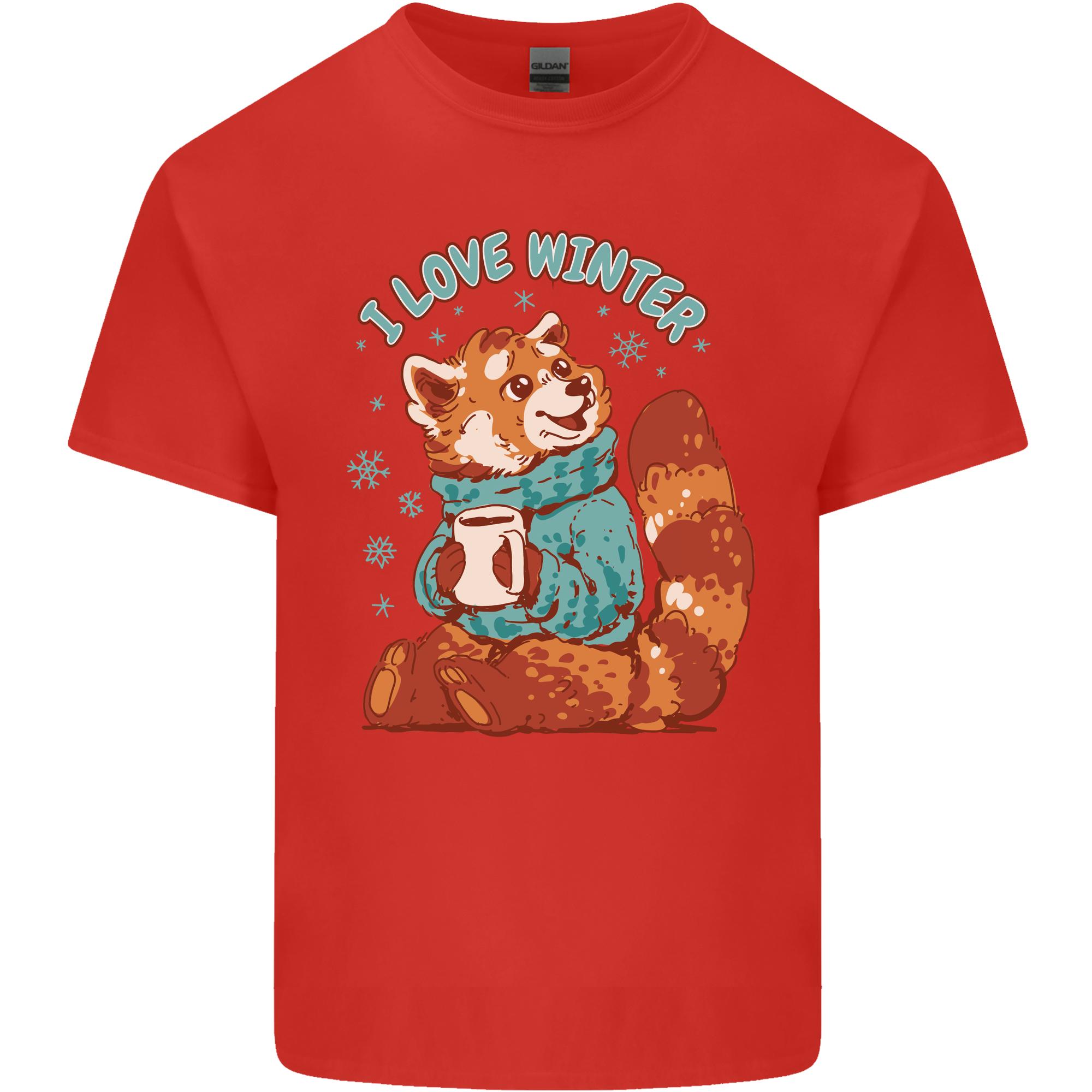 Red Panda Bear I Love Winter Unisexs Light Cotton TShirt S