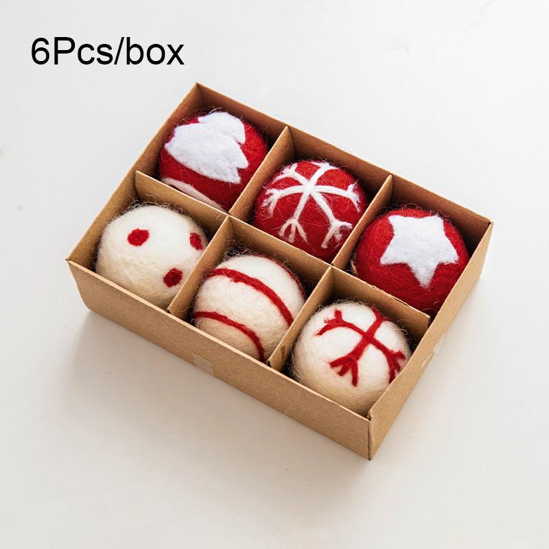 6pcs/box Wool Felt Party Hanging Balls Gifts Christmas Ornaments Home Santa Snowman Window Dsplay Ball Decorations Holiday