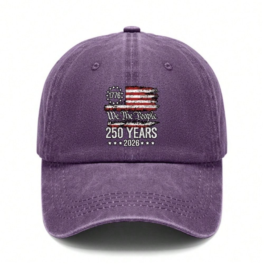 Patriotic Baseball Hat - Vintage Washed Print 1776-2026 USA Flag Adjustable Sun Cap Unisex Casual Daily Wear Baseball Cap