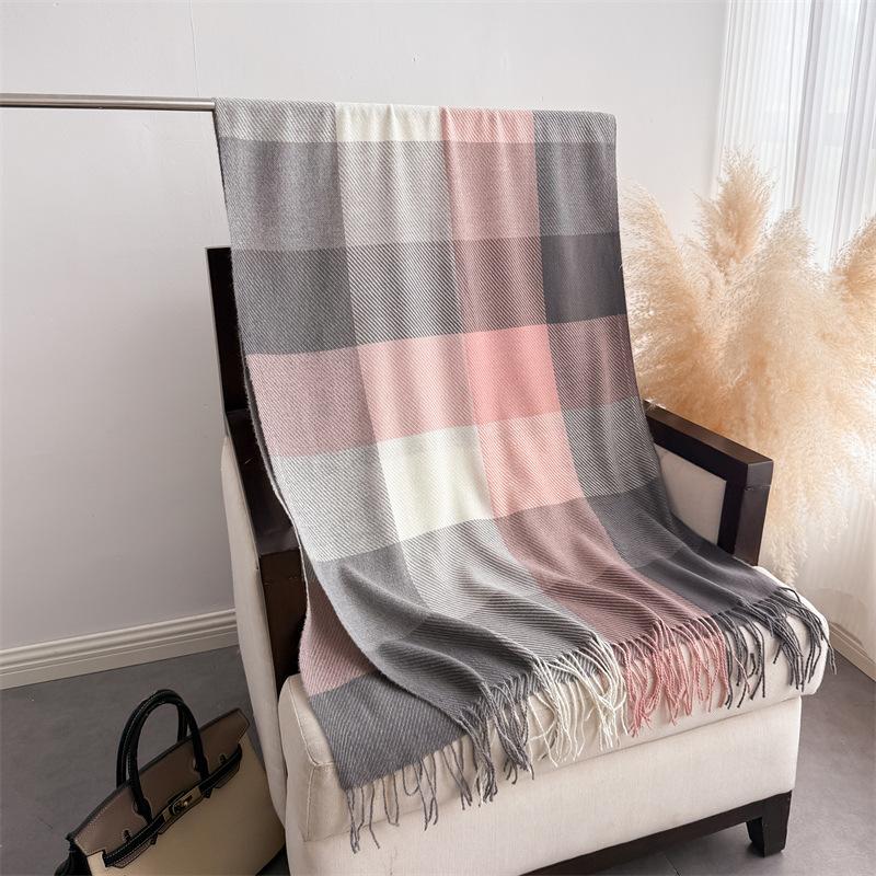 Minimalist High-end Plaid, Warm In Autumn and Winter, Cold Scarf Shawl, Commuting Versatile Couple, Fringed Imitation Cashmere Scarf