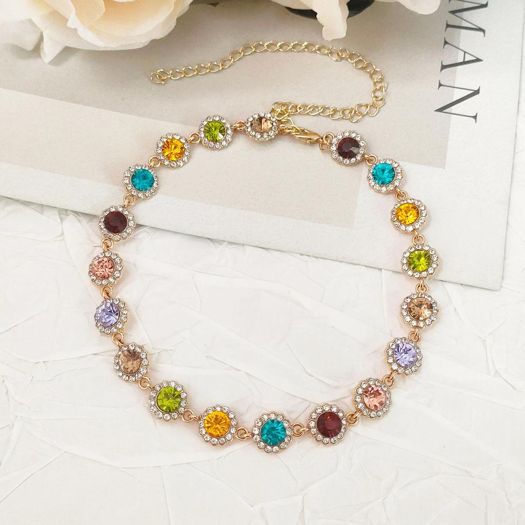 Collier Choker Diamant Coloré Printemps/Été - Collier Ras du Cou Haut de Gamme pour Femme, Design Polyvalent