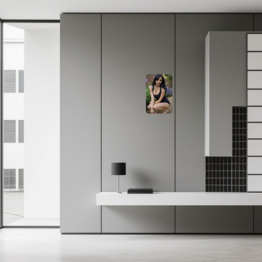 Vintage Black Dress Garden Metal Wall Art - 8x12 Inch Iron Poster 1950s Decor for Man Cave Bar Studio Office