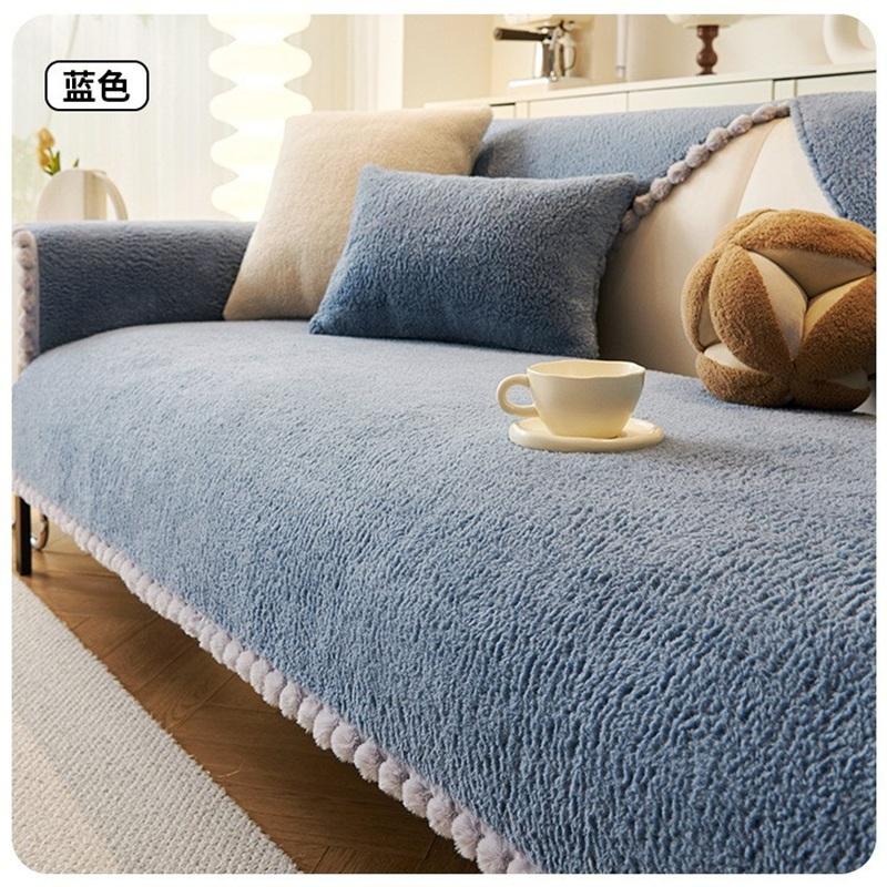 Non-Slip Leather Sofa Cover, Shearling Sofa Cushion, Thickened Fleece Seat Pad for Fall and Winter, Luxury-Style Cover Cloth