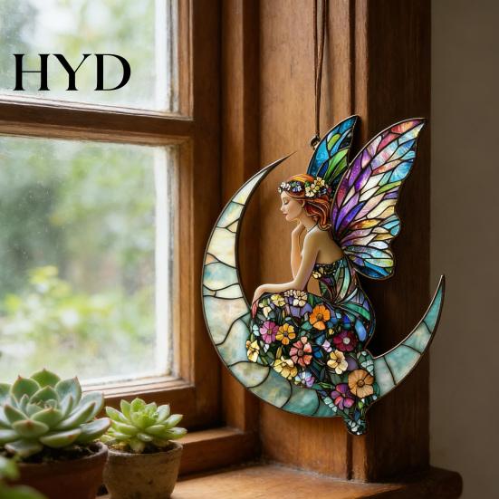 Seasonal Party Decorations Suncatcher Acrylic Stained Glass Effect Butterfly/Dragonfly/Fairy Ornament Window Outdoor Hanging Decor Holiday