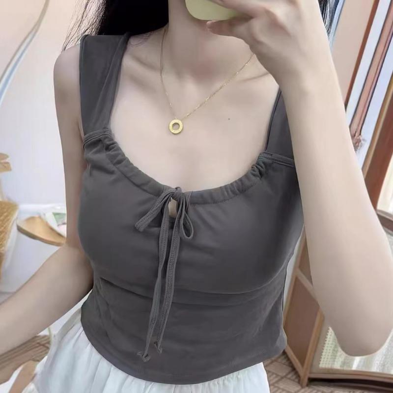 Pure wind design sense lace-up sleeveless vest female summer with chest pad outside wear with short sweet and spicy beauty back top
