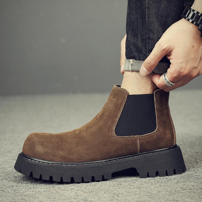 Martin boots men's high-top autumn and winter velvet warm new medium-top leather shoes men's one-pedal Chelsea boots men