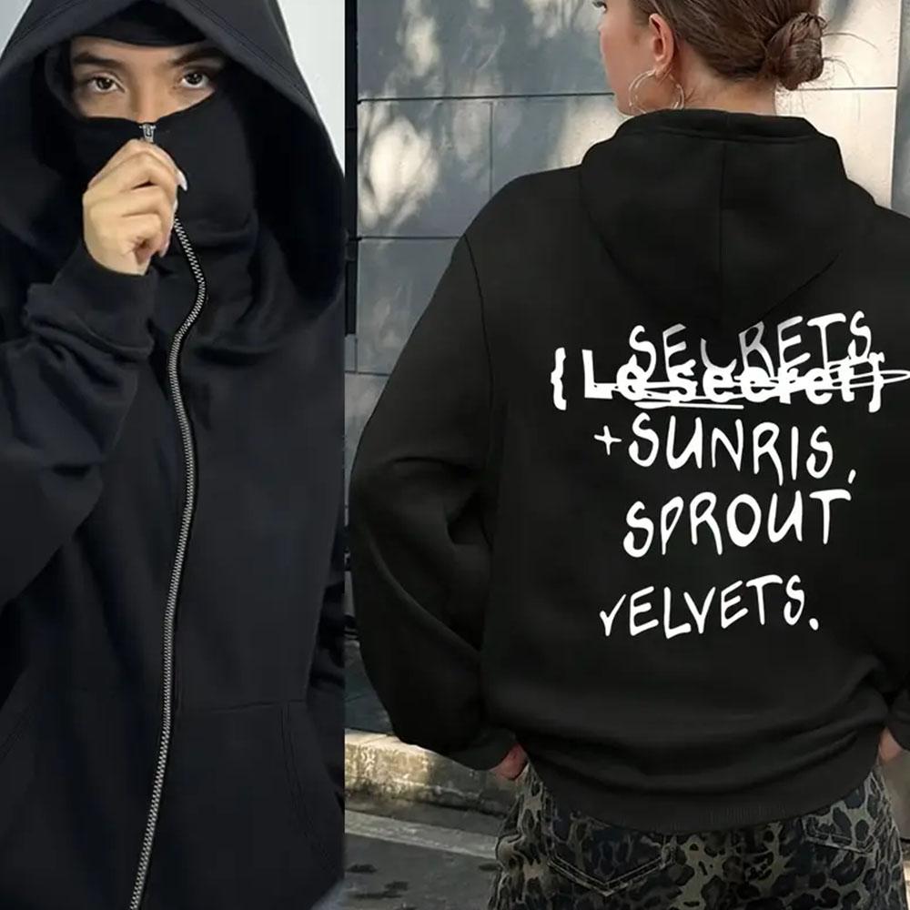 

Худи на молнии, двухслойный капюшон-маска, черное, с принтом персонализированной буквы, в темном стиле, женское, повседневное, ретро, уличное, 2025 XL