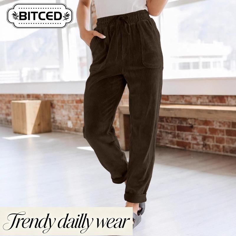 BITCED Women's Fashion Casual Solid Color Print Pants & Capris