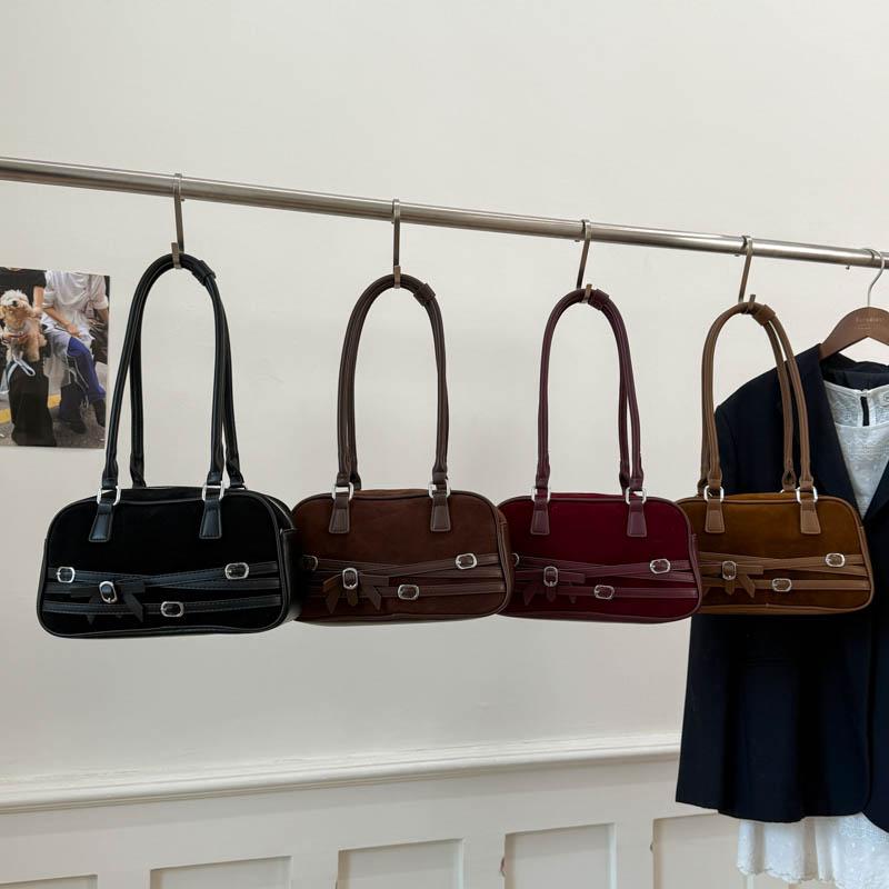 2025 Autumn/Winter New Style Korean Versatile Bowling Underarm Bag Suede Retro Shoulder Bag Square Handbag Korean Style Simple