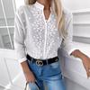Ladies Spring Summer Long Sleeve Solid Color Embroidered Shirt Top