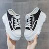 Fashion 9cm Canvas Genuine Leather Women Summer Shoes Wedge Sneakers Platform Slippers Shoes Slip on Sandals Slideds High Heel