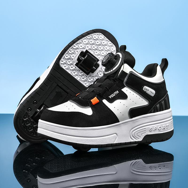 Children's runaway shoes Boys' double-wheel invisible sneakers Girls' rotating button running medium and large