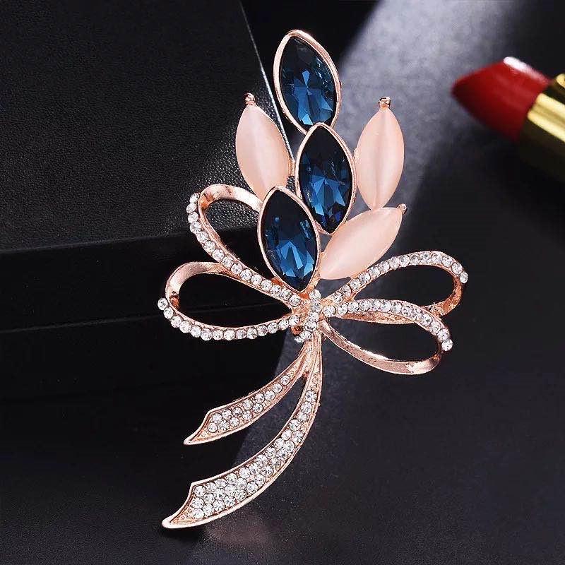 Korean Crystal Gemstone Flower Brooch Pin for Women's Clothing Accessories