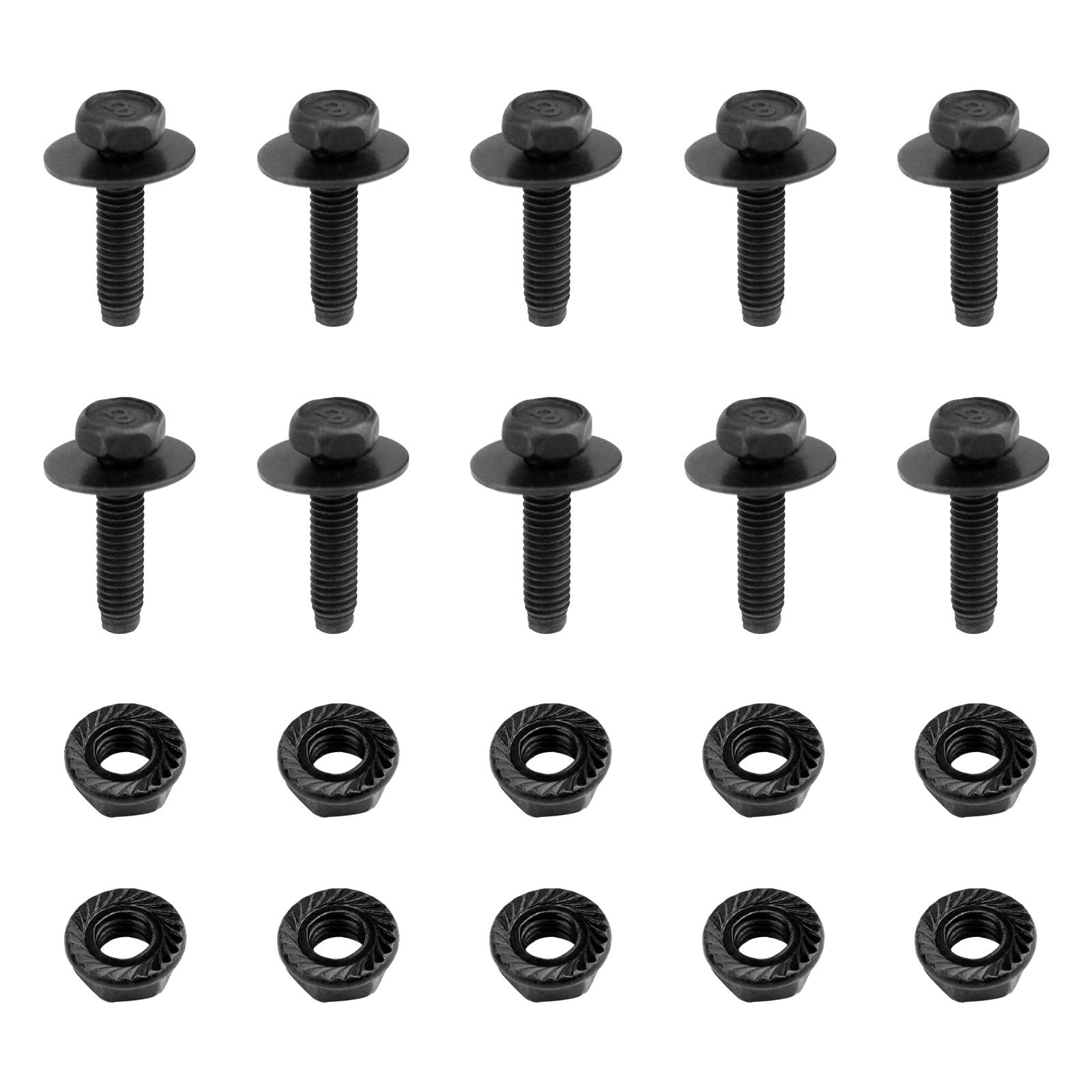

10 комплектов болтов, винтов с зубчатыми фланцевыми стопорными гайками и шайбами M6x15 мм для крышки двигателя, брызговика, бампера, фиксатора крыла