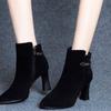 Frosted short boots women's autumn and winter 2025 versatile stiletto pointed boots high heel women's boots velvet fashion Martin boots