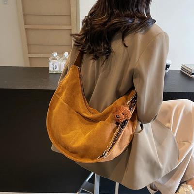 Monochromatic Faux Suede Shoulder Bag for Women Casual Bag Crossbody Bag Stitching Line Large Capacity Quality