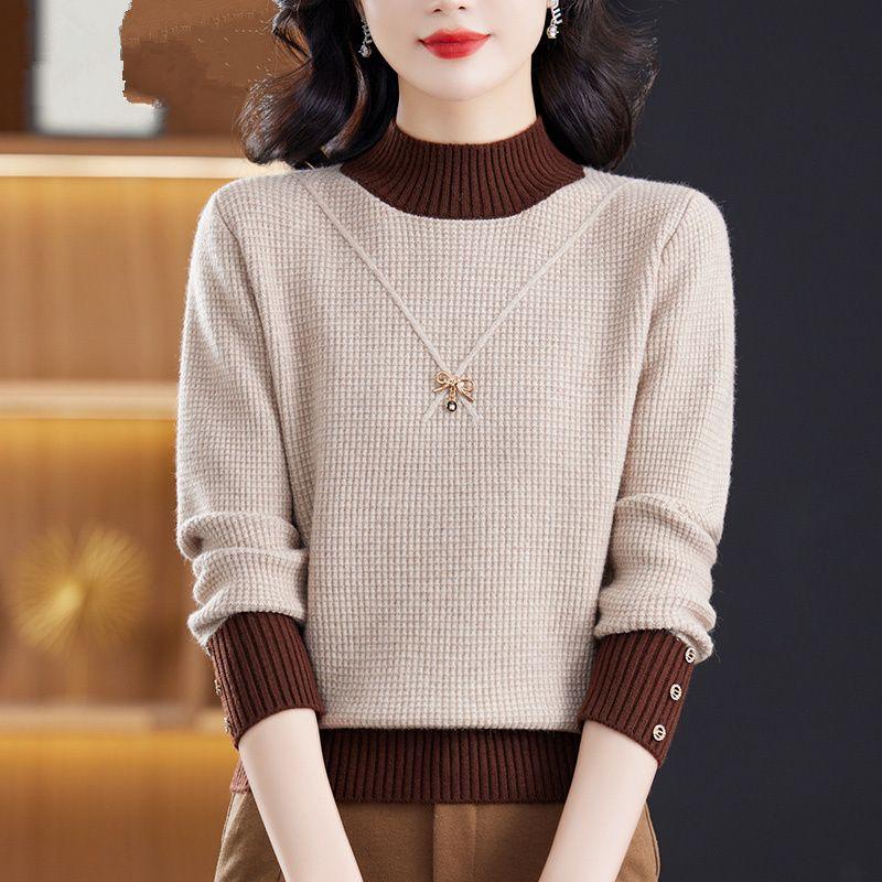 Women's Autumn & Winter Half-High Neck Short-Style Sweater Loose Knit Top for Matching Skirts (Suitable for Base Layer or Outer Wear)