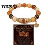 Festivalgeschenk für Familie Thanksgiving Armband Damen, Feiertagsperlen mit Dankbarkeits Schmuck Ahornblatt Anhänger, Elastisches Stretch Herbst Ernte Truthahn