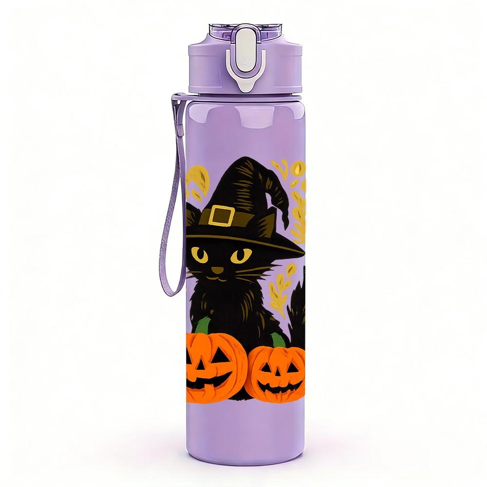 1PC Witch Pumpkin Halloween 750ml Color Plastic Sports Water Bottle Leakproof Flip Straw Lid Suitable for Sports Office Home Use