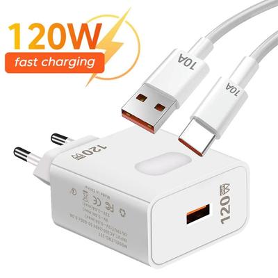 120W GaN USB Charger QC3.0 Mobile Phone Charger Adapter 10A Type C Cable For Samsung Huawei USB Wall Fast Charger