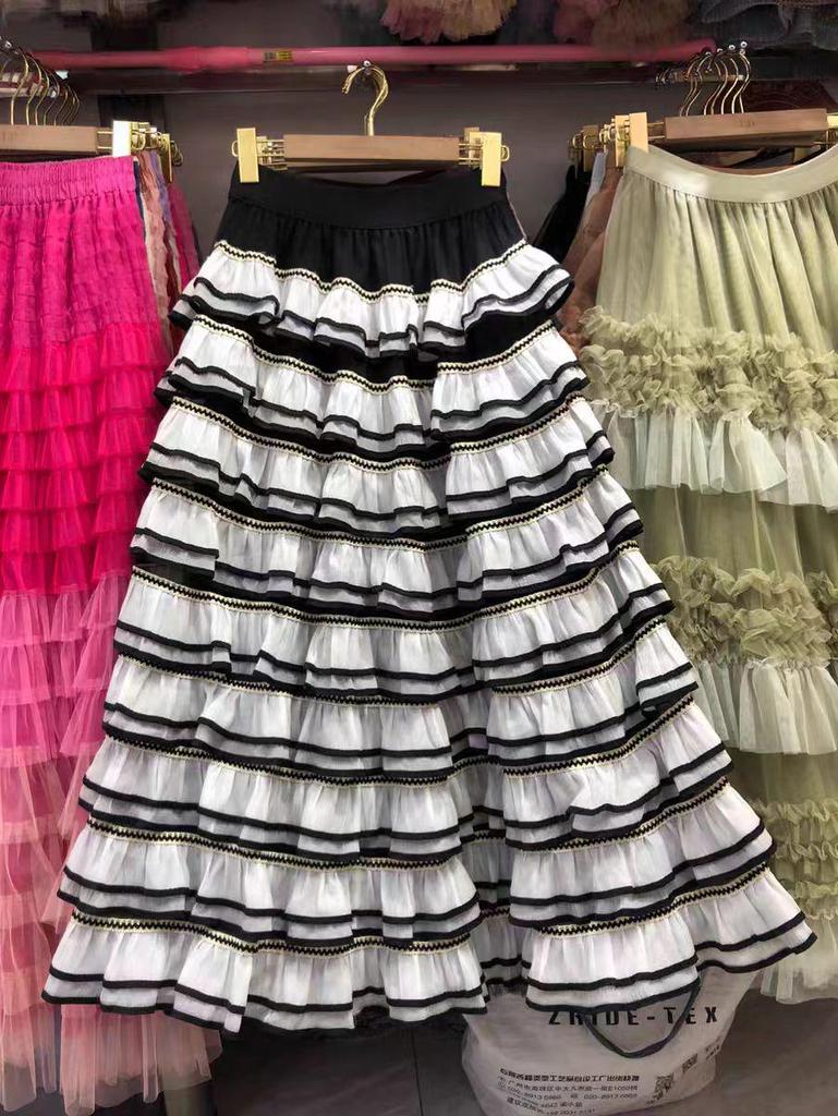 Sweet French A-line Fluffy High-Waisted Mesh Skirt