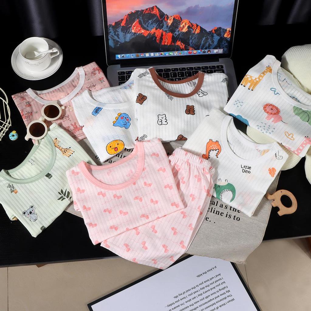 Kids' Summer Jacquard Pajama Set: Short-Sleeved Shirt and Shorts for Boys and Girls