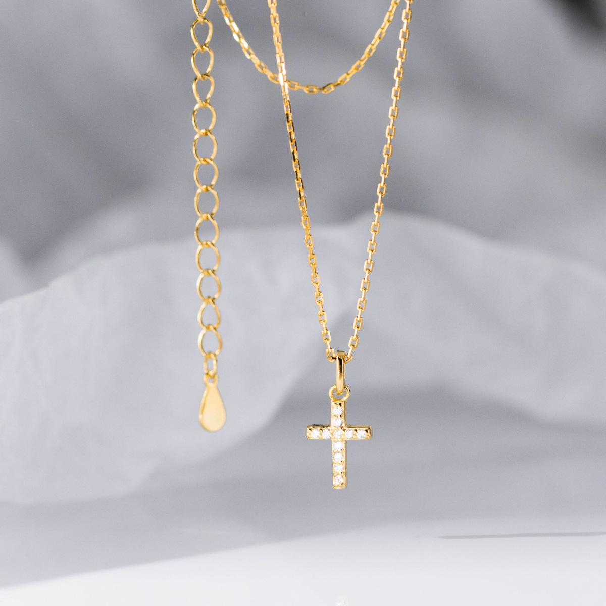 Fashion Pendant Necklace 925 Sterling Silver Trendy Cross Diamond Necklace Full Zircon Gold Plated Necklaces for Women