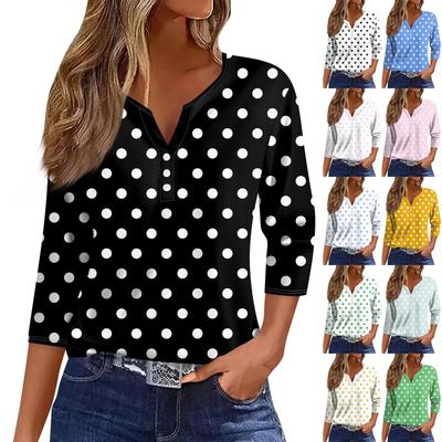 Women's T Shirt Tee Print Button 3/4 Sleeve Daily Weekend Fashion Basic V- Neck Regular Top