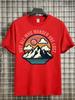 Unisex Navy Blue Tee Retro Mountain Sunset Outdoor Slogan Graphic Print Crew Neck Short Sleeve Summer Casual Male Cotton Daily Top
