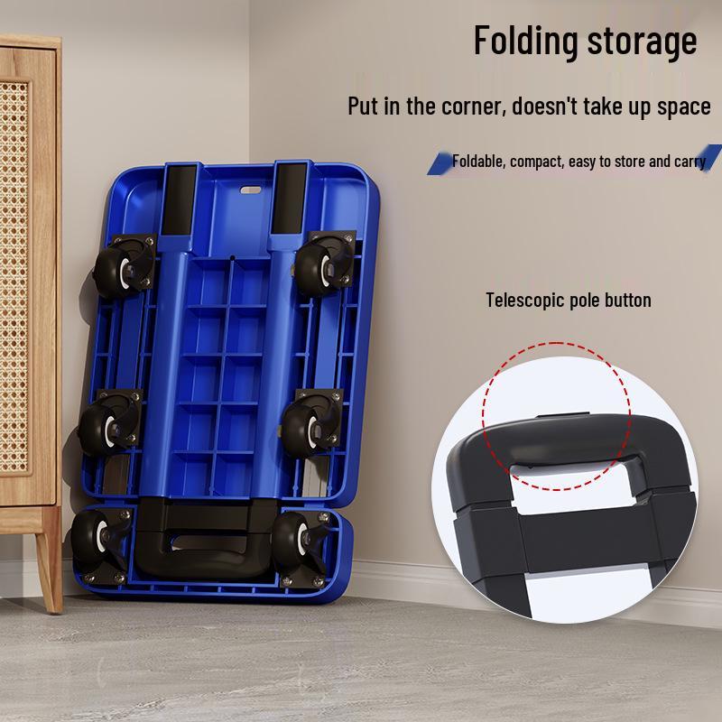Chariot plat pliable compact à six roues pour le transport silencieux de marchandises