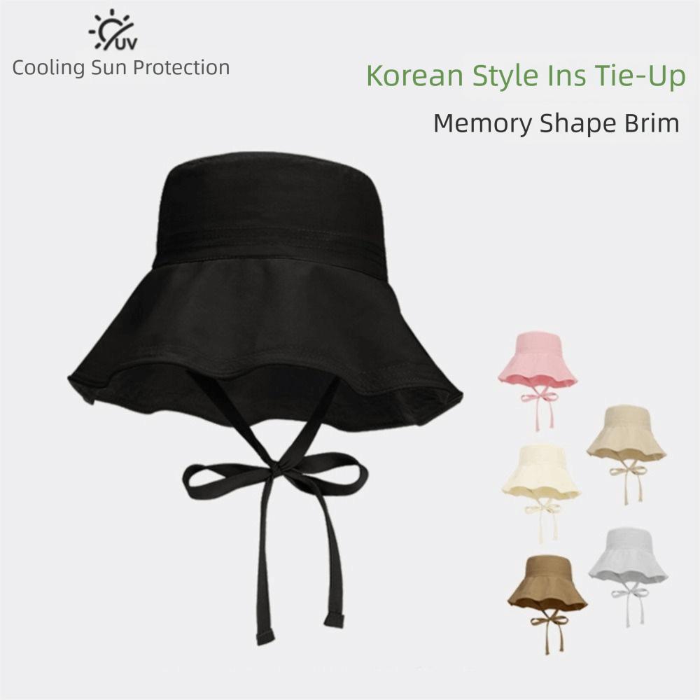 Casual Lace Up Women Fisherman Hat Ribbon Wide Brim Summer Sun Hat Cotton Sun Protection Sunshade Hat Outdoor