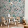 Wallpaper - Autumn Souvenirs - Pattern with a Floral Motif with Turquoise Leaves
