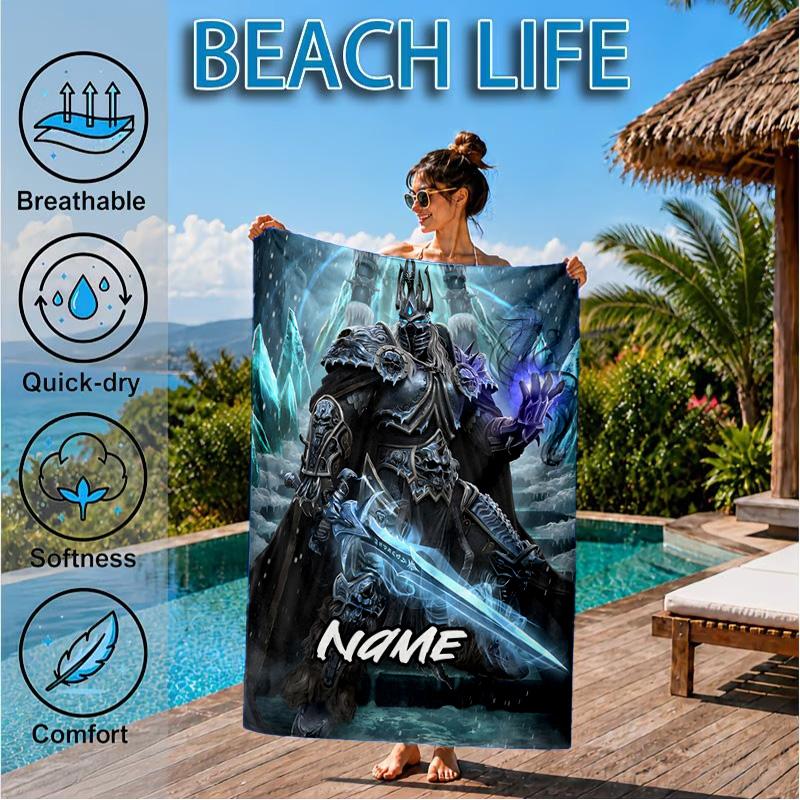 Custom Name Dark Kingdom's Rise Warcraft Beach Towel Microfiber Beach Towel, Lightweight and Quick-Dry, for Summer Travel, Swimming Pool Gift