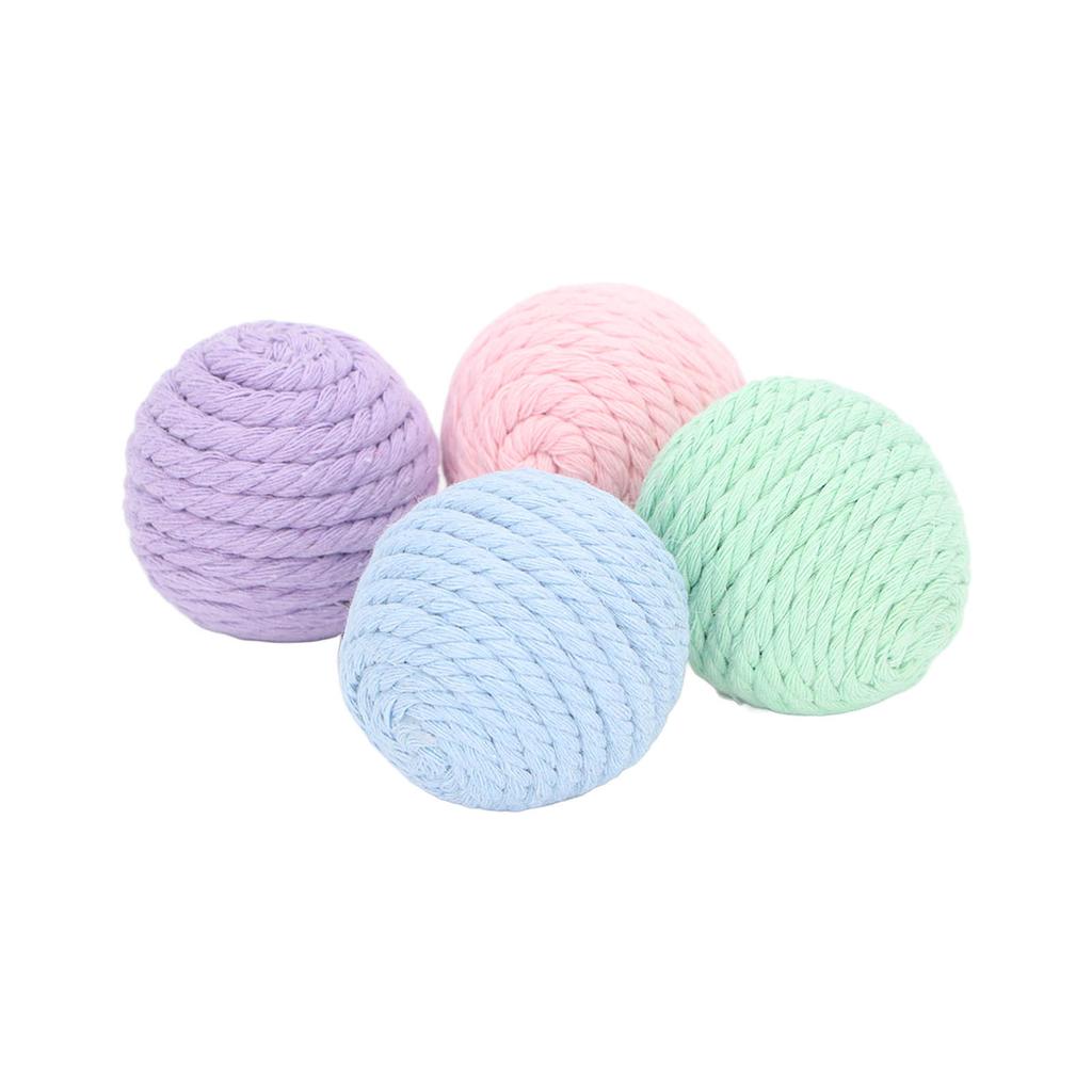4Pcs Cat Cotton Rope Balls with Rustling Stone Boredom Relief Interactive Woven Cat Ball Toys for
