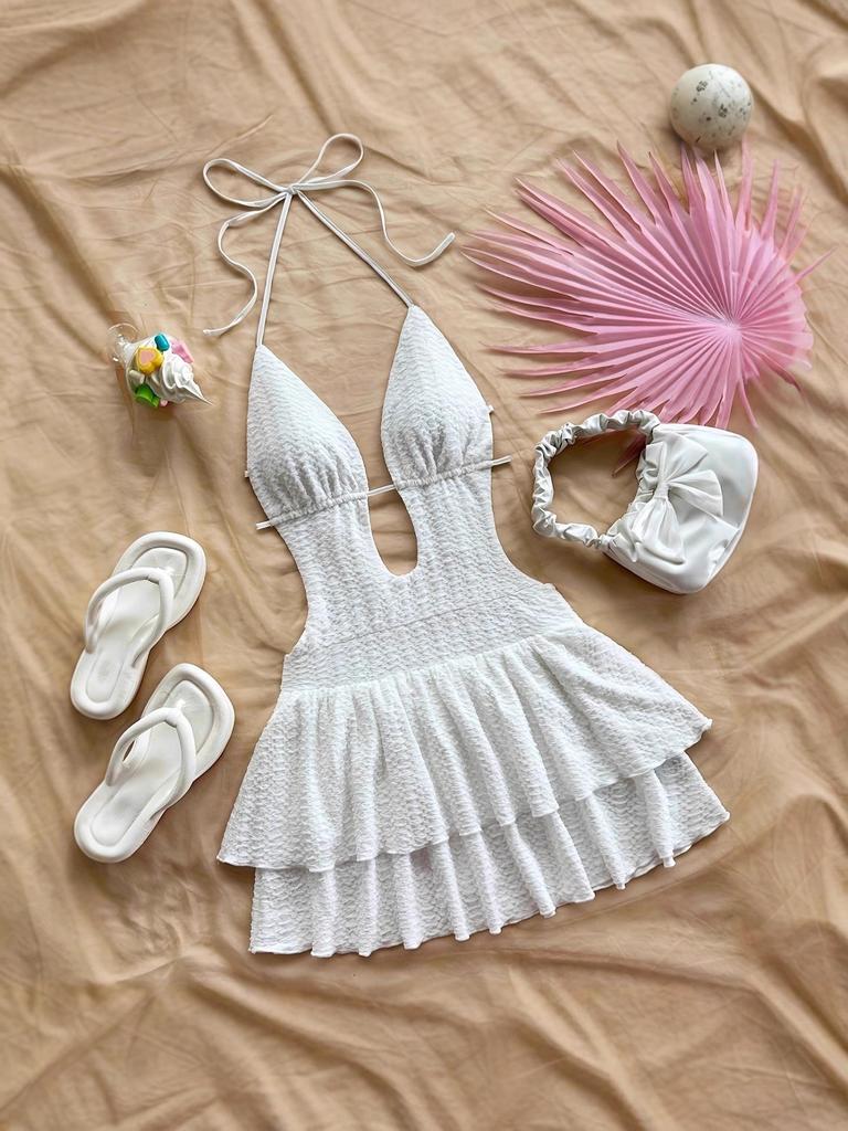 2024 Summer European and American Style Women's Sexy Lace Hollow-Out Short Dress