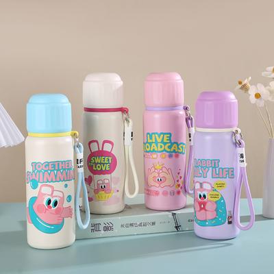 Yeni Paslanmaz Çelik Termos Bardak Tost Tavşan Sevimli Grafiti Çift İçecek Bardağı Halatlı Kaldırmalı Dopamin Çocuk Su Bardağı