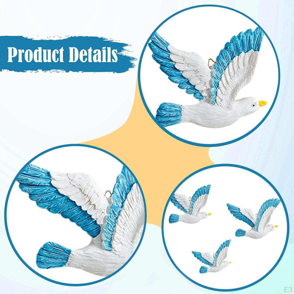 3 Stück Möwe Wanddeko Fliegende Vogel Skulpturen Harz Handgefertigt 3D Dekorationen